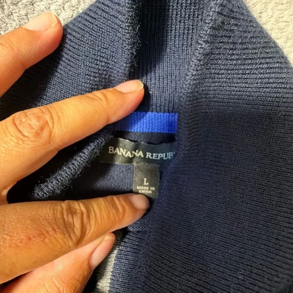Banana Republic Men’s Large Merino Wool Blend Navy Snap Mock Neck Pullover Sweat
